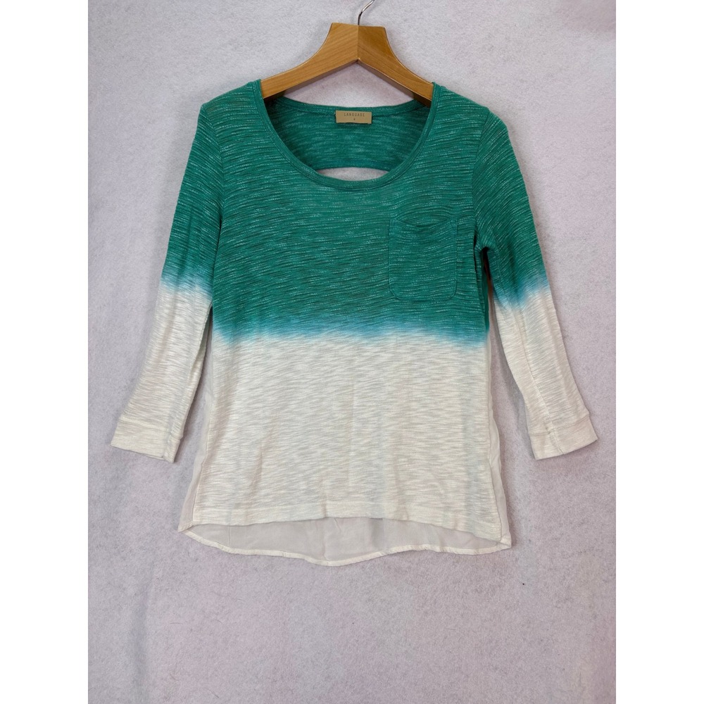 Anthropologie Green Ombre Cutout Back Slub Knit Top Womens M Boho Coastal Summer - Picture 3 of 7
